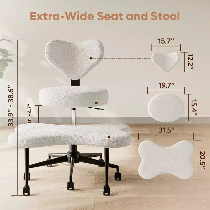 Chaise de bureau ergonomique Pinmoco Criss Cross, Chaise de méditation réglable en hauteur, Pivotante à 360°, Support lombaire, Chaise de travail et de bureau, Chaise TDAH