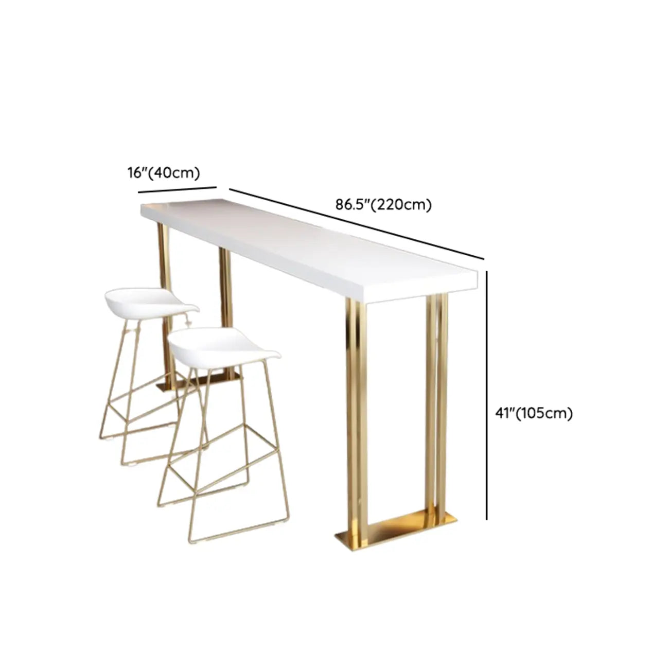 Luxury Rectangle Wooden Bar Table Gold Sled Base for Dining