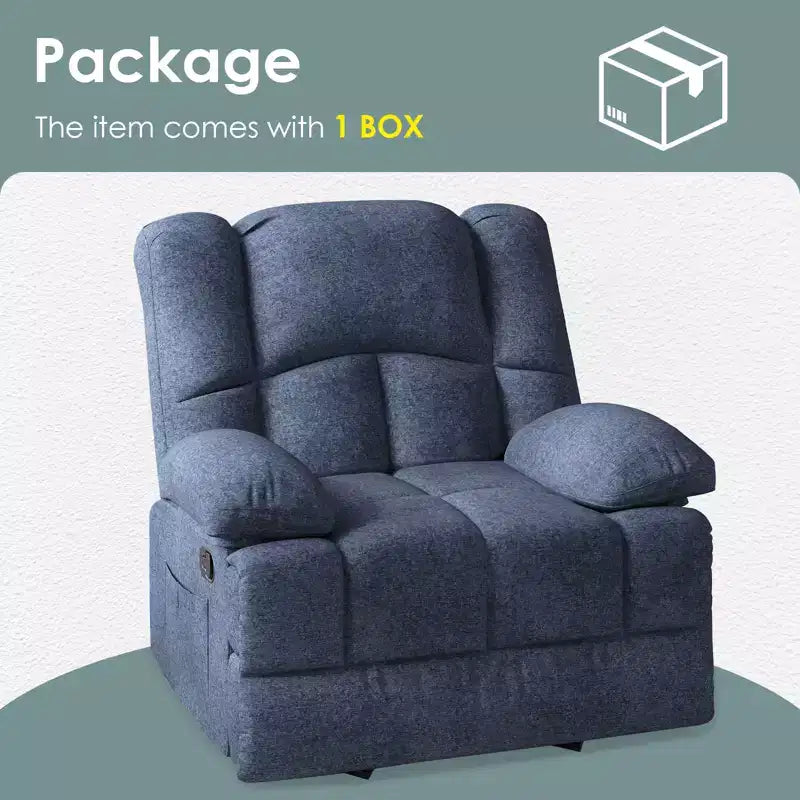 Blue Oversized Rocking Recliner Chair with Chenille Upholstery