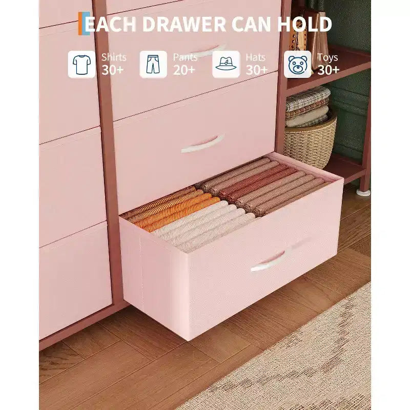 Dresser with 16 Drawers & Hanging Rod & Shelves, Fabric Storage Organizer for Bedroom, Closet, or Entryway