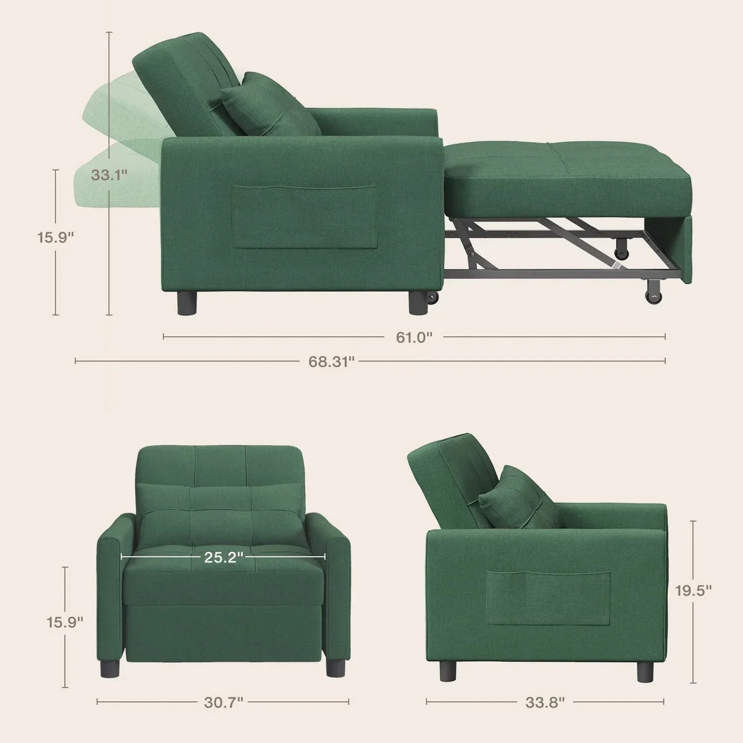 Divano letto trasformabile 3-in-1, Poltrona letto estraibile, Letto pieghevole convertibile per soggiorno