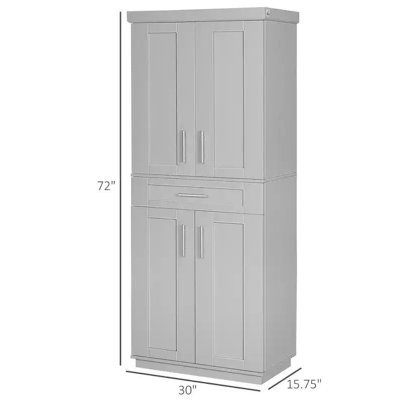 Modern Kitchen Pantry Freestanding Cabinet Cupboard with Doors and Drawer, Adjustable Shelving