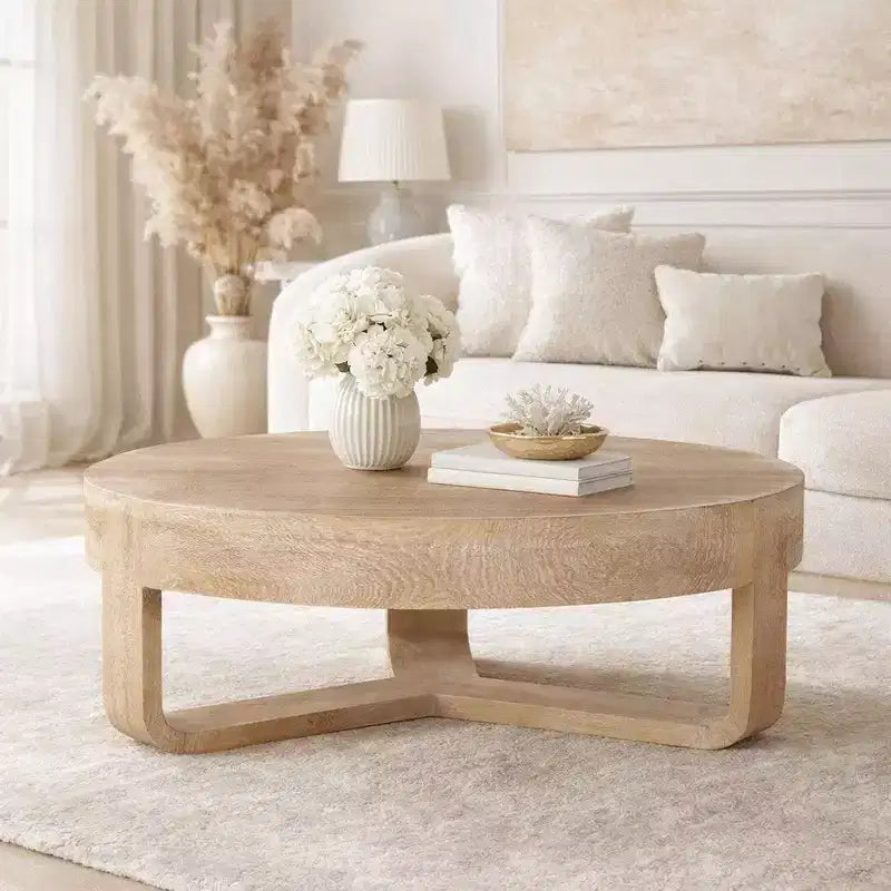Royal Hampton 32 Inch Round Top Coffee Table with Open Sled Base