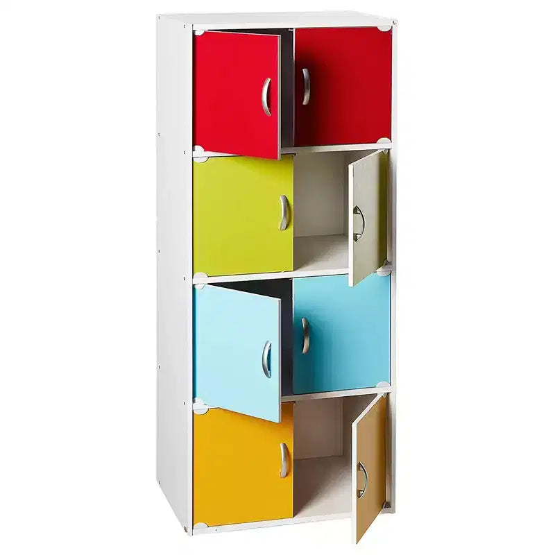 Hodedah HID44 Heavy Duty 8 Door Floor Mount Enclosed Multipurpose Storage Bookcase Cabinet for Home and Office, Beech Wood Finish