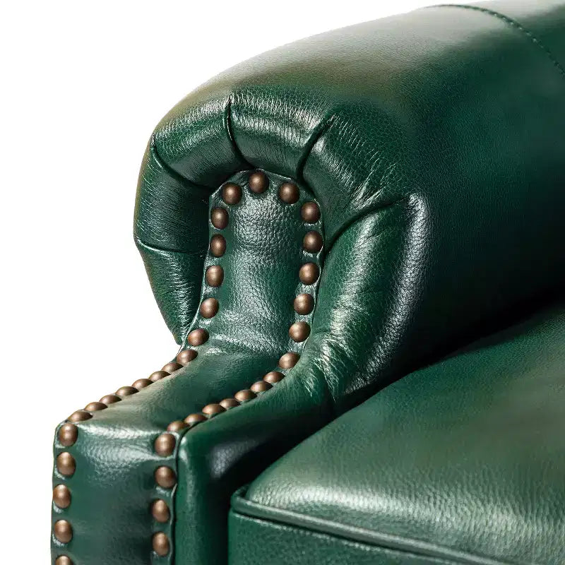 Set of 2 Elisabete Modern Wingback Genuine Leather Recliner with Vintage Nail Head Trim for Living Room and Bedroom| ART OF LIVING DESIGNS