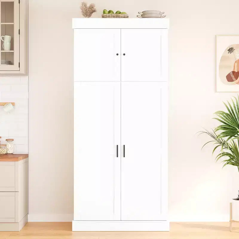 77H Freestanding Kitchen Pantry, Farmhouse Storage Cabinet with Adjustable Shelves, Door Shelves, Drawers & Wine Racks - ModernLuxe