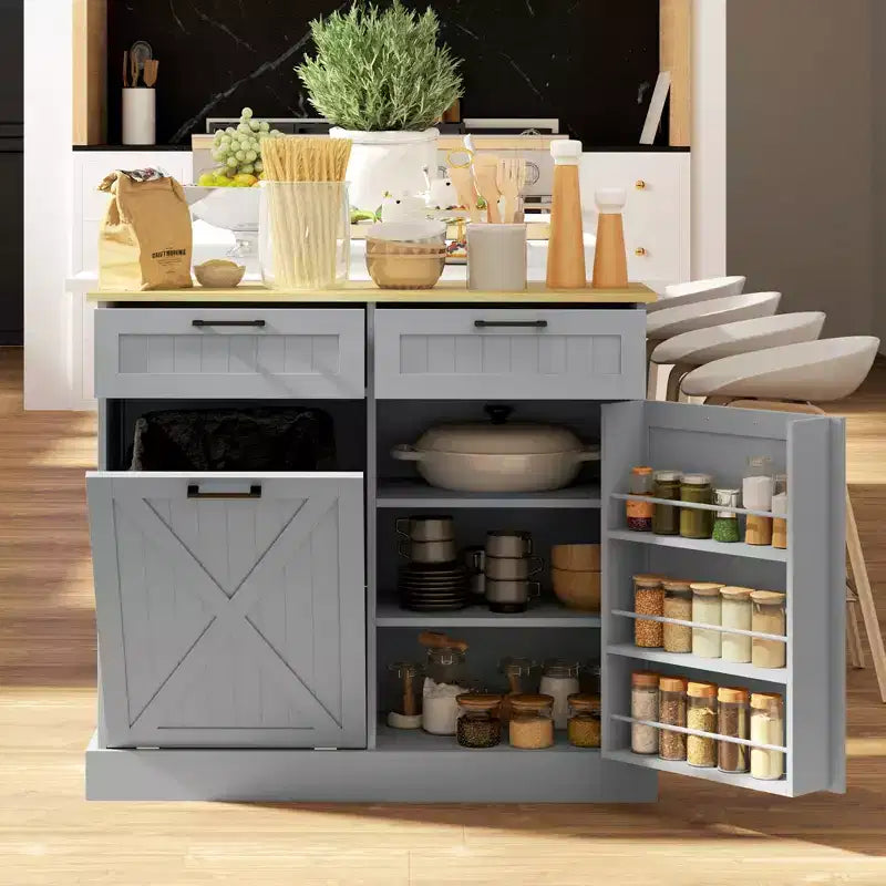 HOMCOM Tilt Out Trash Can Cabinet with Drawers, Farmhouse Kitchen Cabinet with Hidden Trash Can for Kitchen