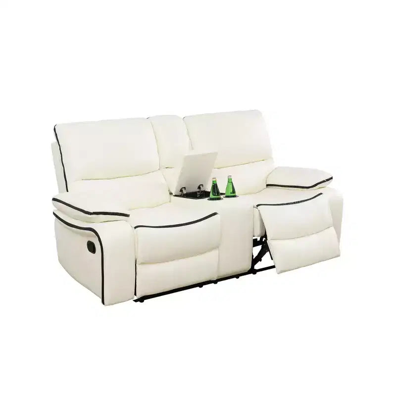 Canapé inclinable électrique MAYEERTY, fauteuil inclinable électrique 2 places en cuir respirant avec rangement et porte-gobelets pour salon, blanc