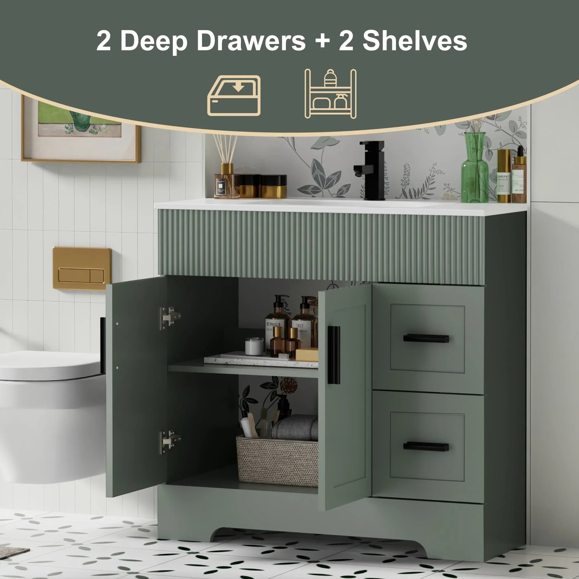 Wavy Line 30/36/48 Bathroom Vanity Set with Sink & Faucet