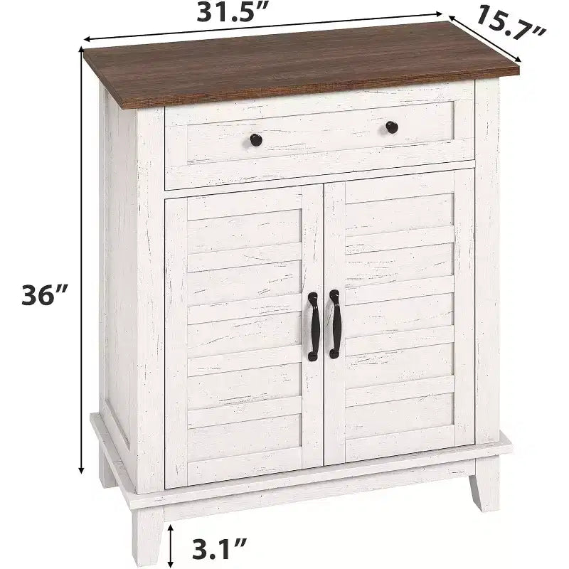 31.5 Rustic Storage Cabinet, with Slatted Doors, 3-Tier Adjustable, Double Door Locker, for Kitchen, Dining Room, and Home Office