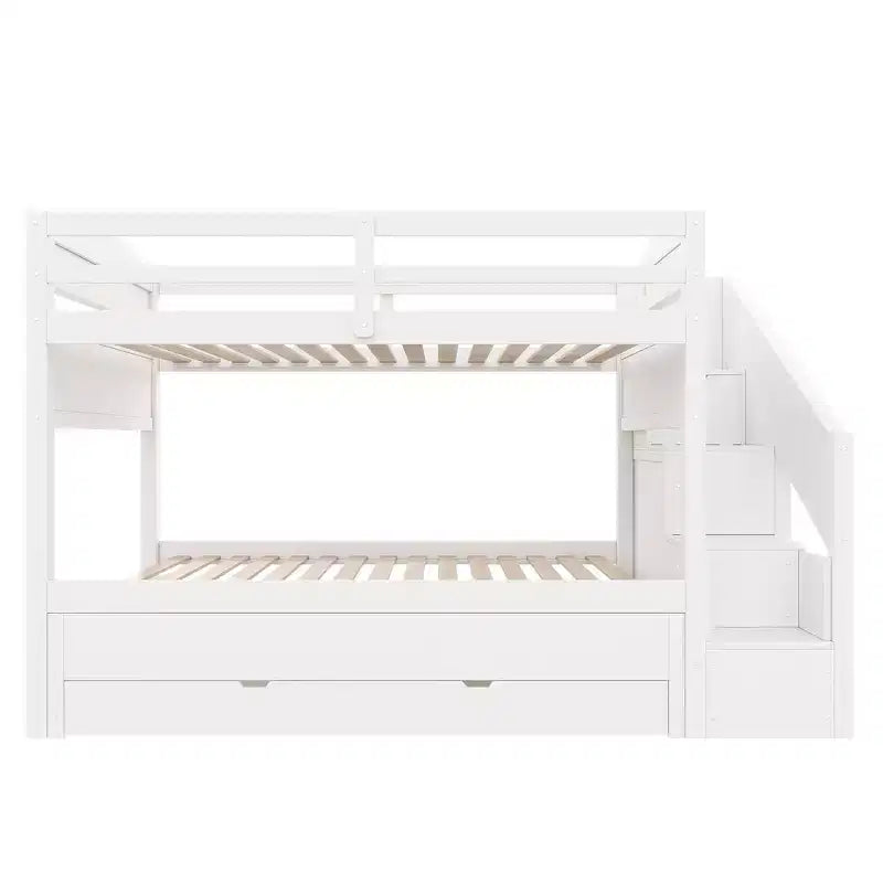 Lit superposé Whisen Twin XL avec lit gigogne, lit superposé avec rangement, lit superposé en bois massif, escalier de rangement, armoire, 3 tiroirs, pour enfants