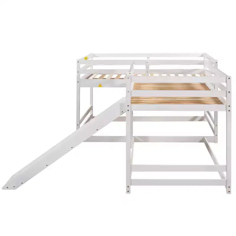 L Shaped Bunk Bed for 4 Kids, Quad Bunk Bed with Slide Full and Twin Wood Bunk Frame for Bedroom Dorm