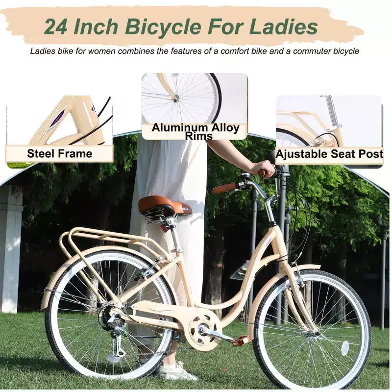 Vélo de ville femme Zeus & Ruta 24 pouces, 7 vitesses, cadre acier