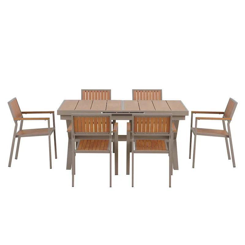 7-Piece Outdoor Extendable Dining Set with Extendable Table and 6 Armrest Chair