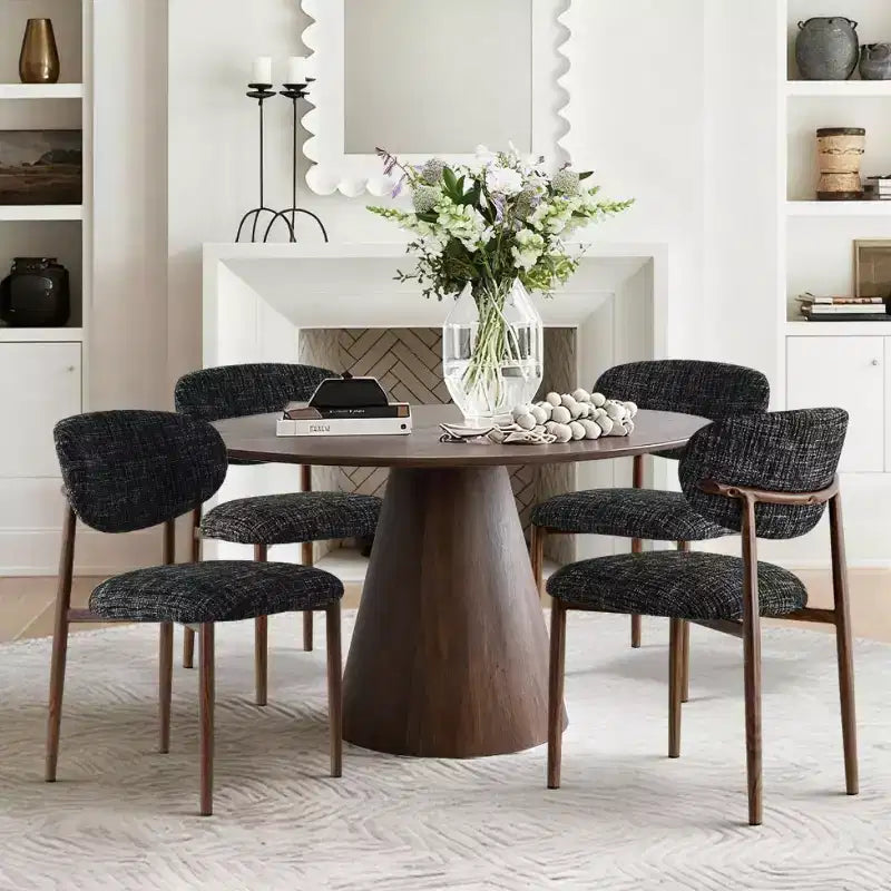 Set of 4 Modern Upholstered Dining Chairs with Curved Backrest, Iron Frame Armless Side Chairs for Dining Room, Kitchen-Panipeachy