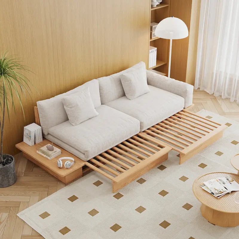 JASIWAY Canapé moderne en bois massif, rembourré en coton et lin