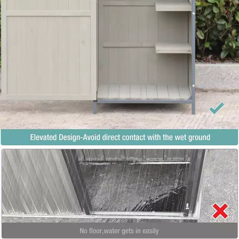 Outdoor Storage Shed with Floor, 68 Tall Garden Tool Shed with Adjustable Shelves