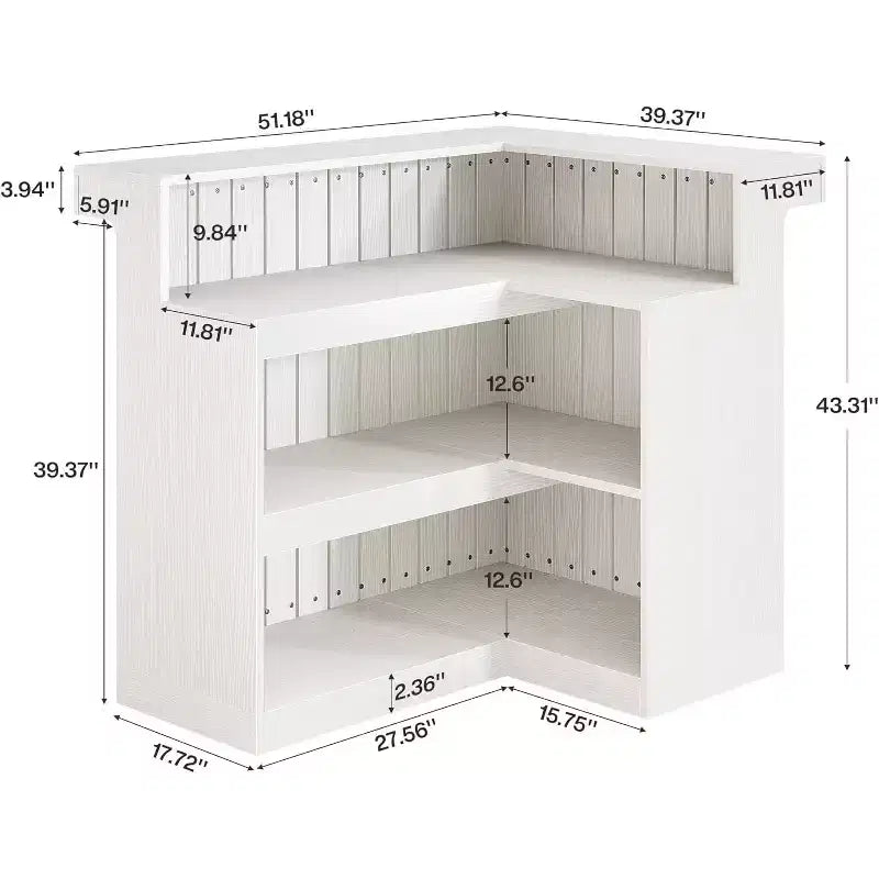 Lantine L-Shaped Home Bar Unit, 4-Tier Corner Liquor Bar Table with Storage Shelves and Wine Glasses Holder for Home Pub