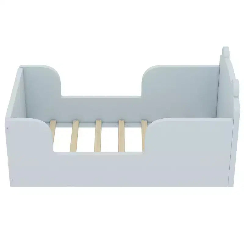 Okak Bear-Shaped Floor Bed for Ages 3-6, Toddler Bed Frame with Safety Fence, Cute Animal-Shaped Kids Bed