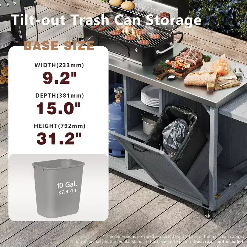 FAMYYT 78.3-Inch Outdoor Kitchen Island with Stainless Steel Countertop, Foldable BBQ Station, and Storage Cabinets, Grey Blue