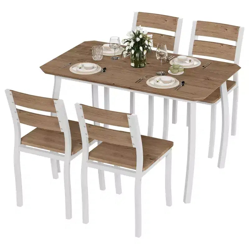 5 Piece Metal Frame Kitchen Table and Chair Set, with Chamfer Design