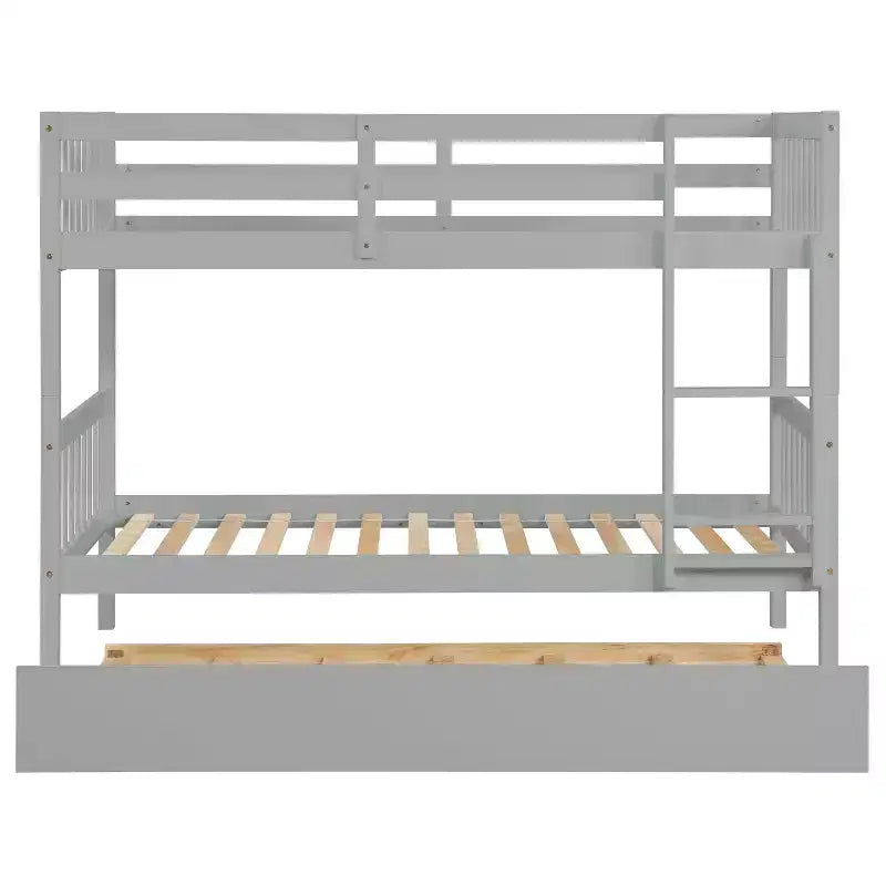 Twin Over Twin Modern Wood Bunk Bed with Trundle, Convertible into 2 Beds