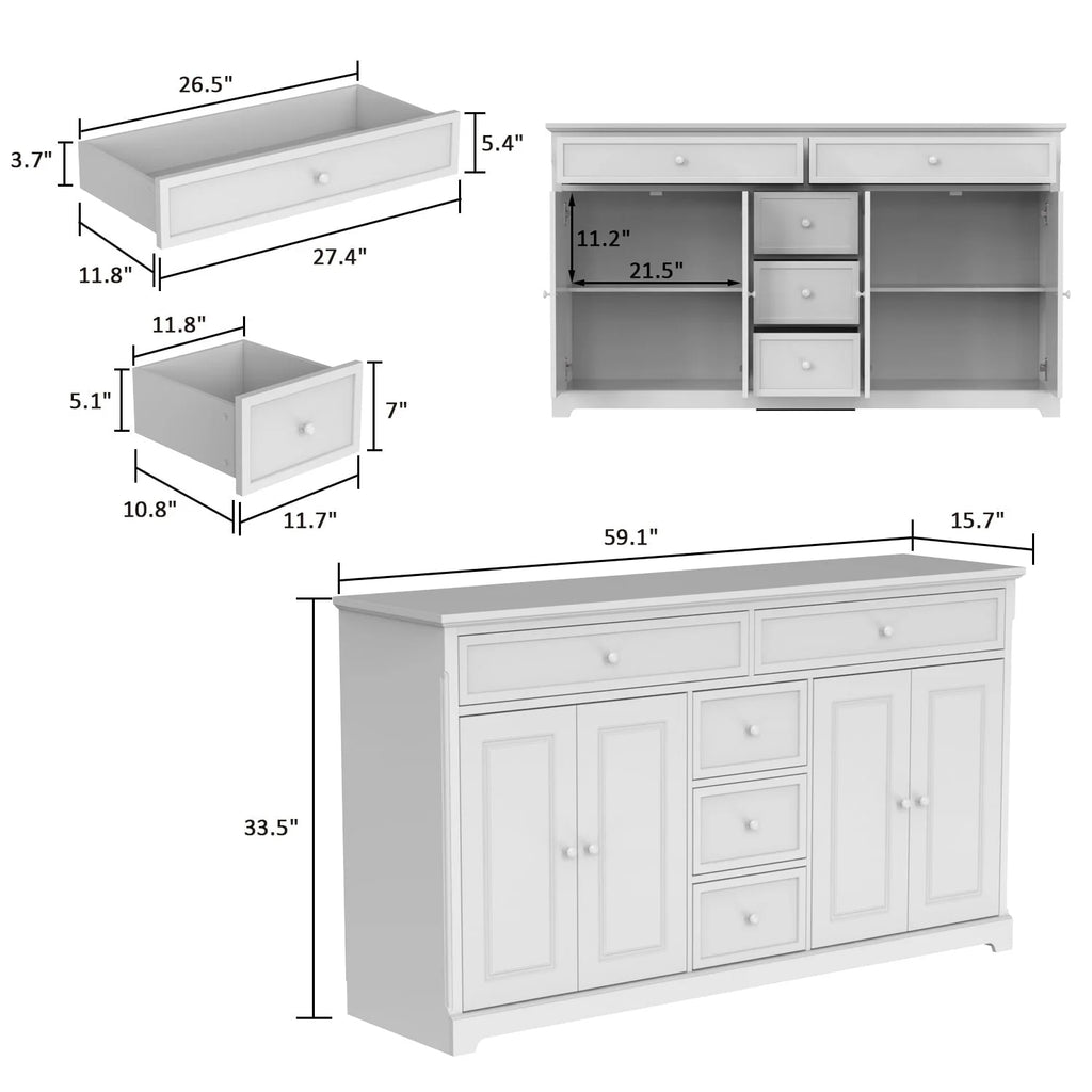 Buffet bahut 150 cm blanc laqué moderne contemporain du milieu du siècle