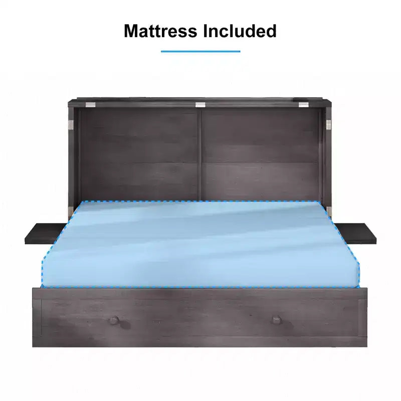 Mjkone Murphy Bed Queen,Cube Cabinet Chest Bed with Charging Station&Storage Space