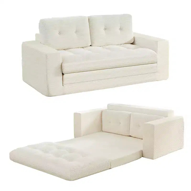 Mjkone 71'' 2-in-1 Convertible Futon Sofa Bed, Corded Fabric Foldable Tufted Buttons Loveseat Sleeper Sofa,Space-Saving