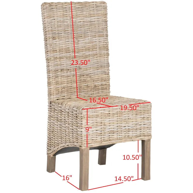 Set of 2 Natural Wicker Dining Chairs 19W x 22D x 41H, Boho Coastal Style