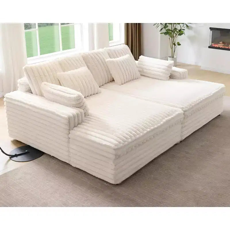 AMERLIFE 93 Double Chaise Lounge Sofa for Two, Deep Seat Cloud Couch with Lumbar Pillows & Wide Armrests, Easy Assembly, Faux Fur