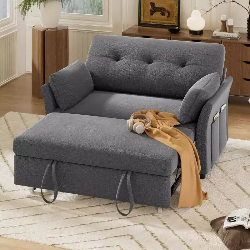 Dyonery 3-in-1 Convertible Sofa Bed, Pull Out Sleeper Sofa with Side Pocket & Adjustable Backrest, Tool-Free Assembly, Folding Loveseat