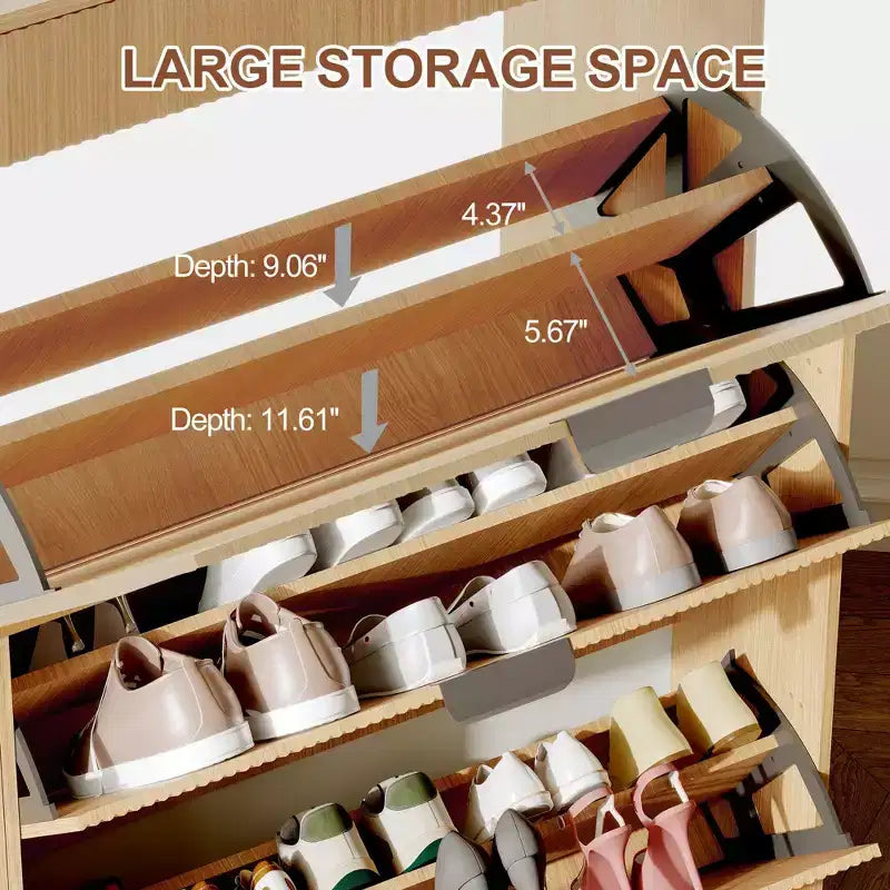 Modern White Shoe Cabinet with 3 Flip Drawers & 2 Small Drawers & Hook, Slim Fluted Shoe Storage Organizer, Narrow Entryway Cabinet