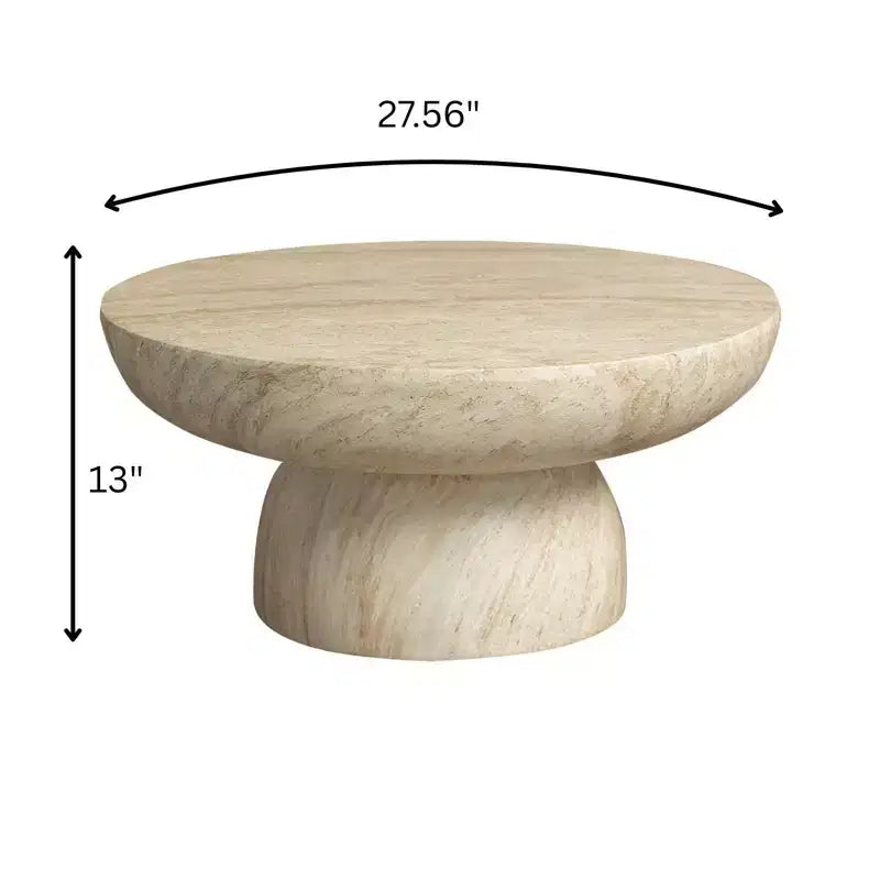 Round Fiberstone Pedestal Coffee Table, Indoor & Outdoor Sculpted Accent Table with Anti-Slip Foot Pads