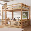 Full over Full Wooden Bunk Bed with Ladder and Guardrails, Low Floor Full Size Bunk Beds with Slats Support