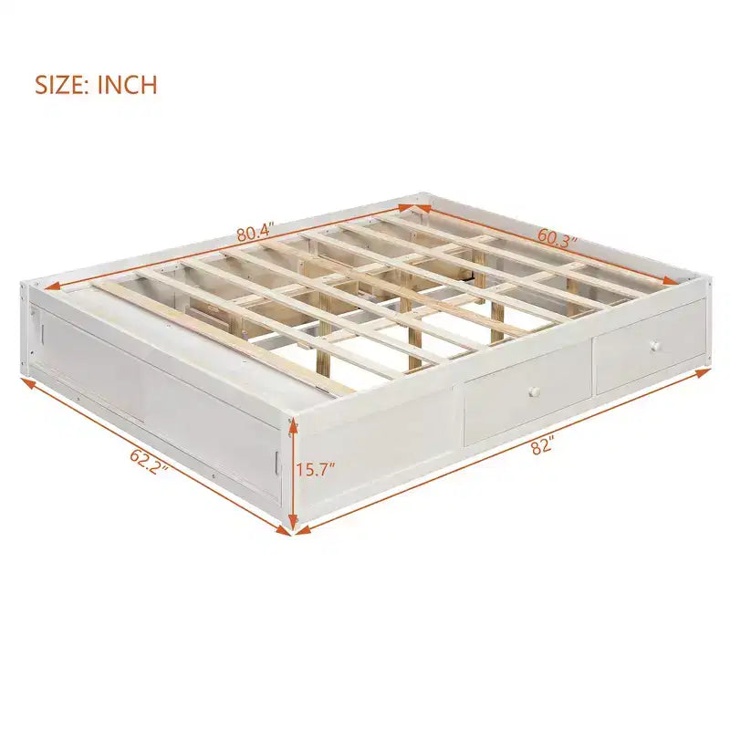 Whisen Queen Platform Bed Frame with 4 Storage Drawers and Footboard Storage