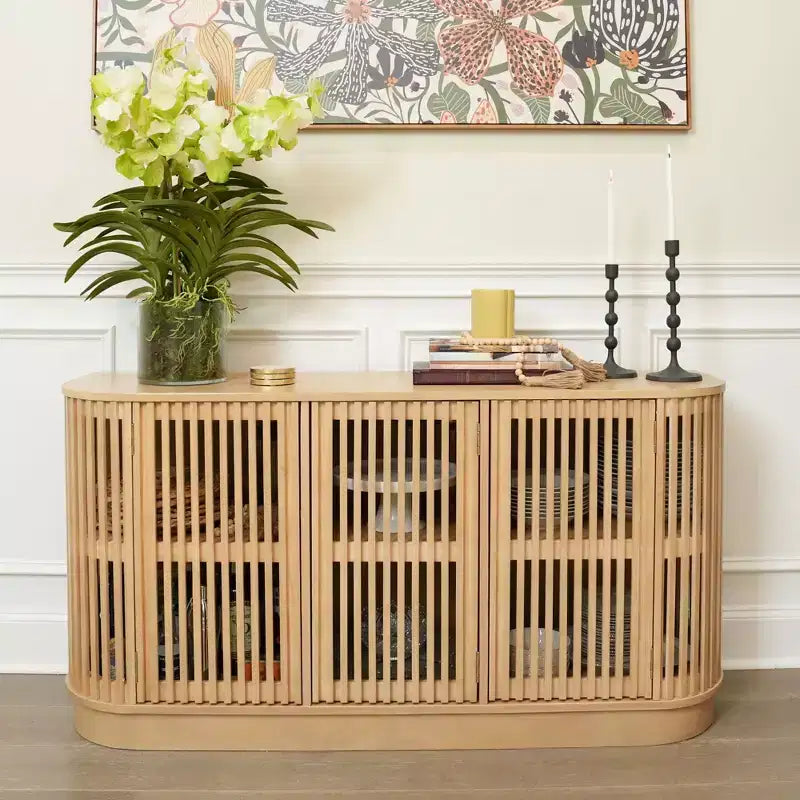 Plank+Beam Contour Solid Wood Sideboard with 3 Doors, 59 TV Stand for Living Room