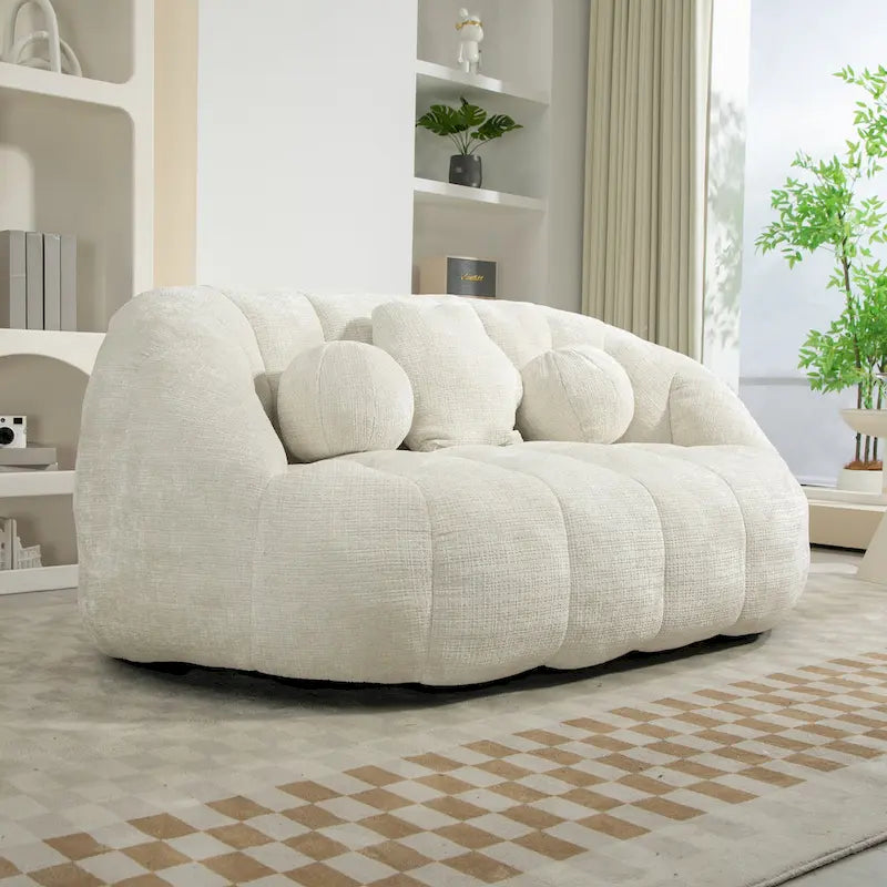 White 63.78  Chenille Upholstered Lounge Chair with High Density Foam
