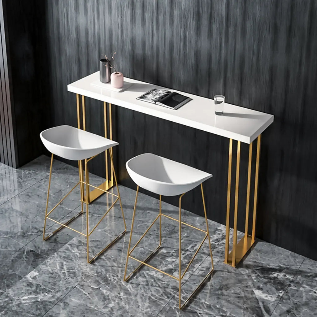 Luxury Rectangle Wooden Bar Table Gold Sled Base for Dining