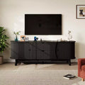 Black/Brown Mid Century TV Stand with 2 Drawers, for 1 Room