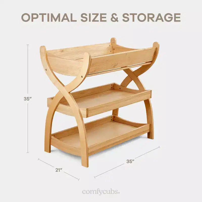 Comfy Cubs Baby Changing Table - Sturdy Wood Construction, Timeless Look with Two Open Shelves for Infant Essentials