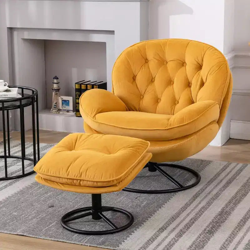 Okak Velvet Accent Chair with Ottoman,Modern Mid-Century Style Armless Living Room Chair,Soft Comfy Sitting Chair for TV Watching,Gaming
