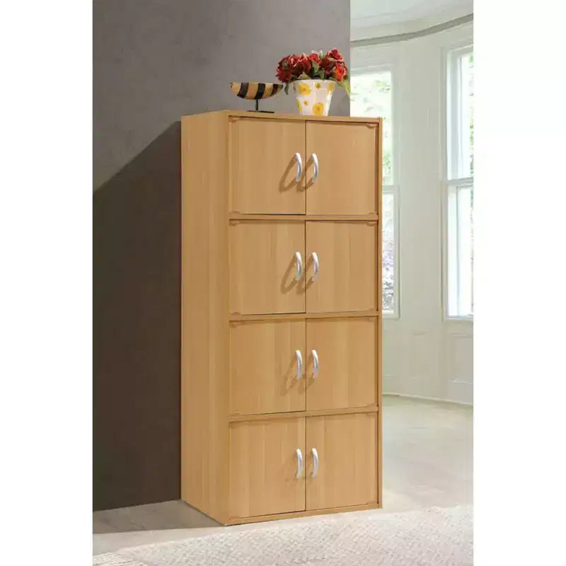 Hodedah HID44 Heavy Duty 8 Door Floor Mount Enclosed Multipurpose Storage Bookcase Cabinet for Home and Office, Beech Wood Finish