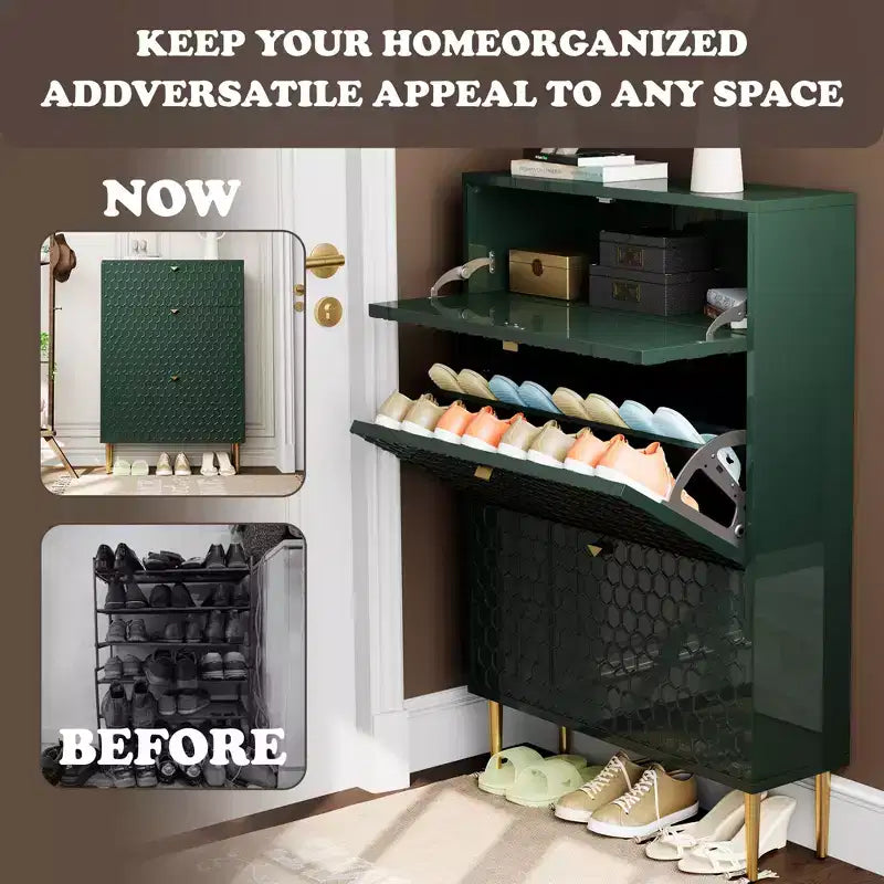 CLIHOME 24 Pair Entryway Shoe Storage Organizer Cabinet Flip Drawers Closet Shoe Rack Shelf Organizer