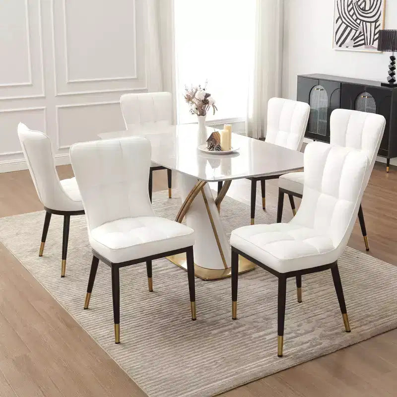Bekrvio Dining Room Chairs Set of 6, Modern Upholstered Faux Leather Seat with High Back, Metal Legs, Armless Kitchen Chairs for Living Dinning Room
