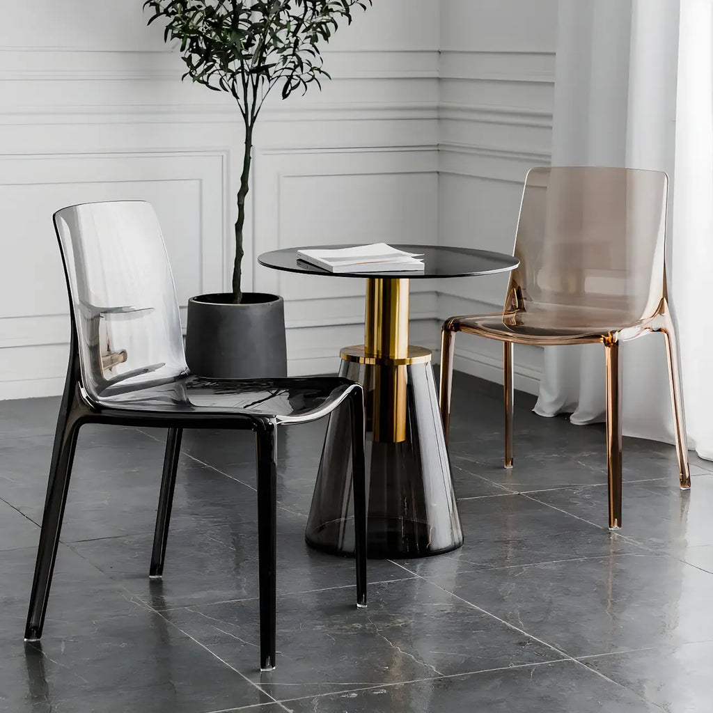 Chaise de salle à manger sans accoudoirs à dossier bas en acrylique ambre