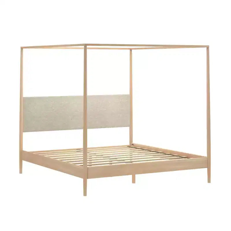 Harbor King Canopy Bed with Upholstered Headboard, Blonde/Swiss Coffee (MD2411-01)
