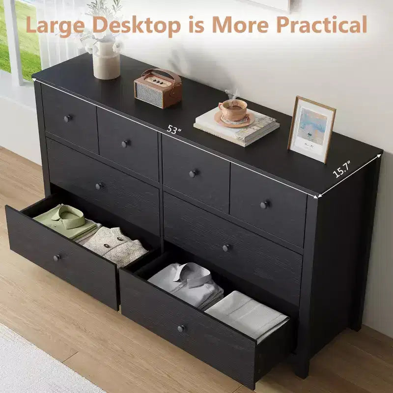Modern 8-Drawer Dresser for Bedroom, Wide Wood Chest of Drawers with Deep Storage, Freestanding Organizer Cabinet Furniture for Living Room