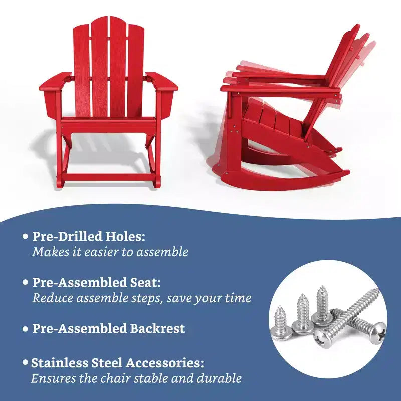Hyleory Chaise à bascule extérieure en HDPE, Fauteuil de jardin Adirondack classique pour toutes les saisons