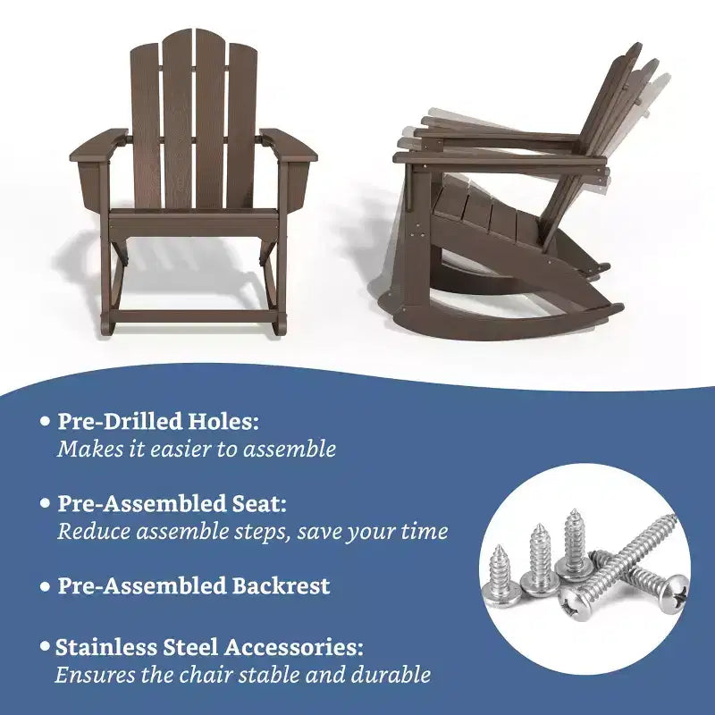 Hyleory Chaise à bascule extérieure en HDPE, Fauteuil de jardin Adirondack classique pour toutes les saisons